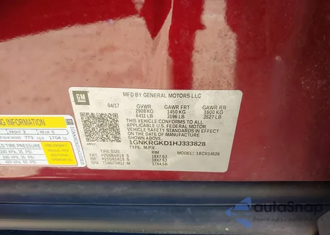 2017 Chevrolet Traverse 1Lt from USA, damaged, VIN 1GNKRGKD1HJ333828